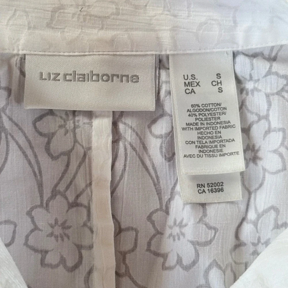 Liz‎ Claiborne S Mandarin Style Semi Sheer Button Front Blouse IMMACULATE